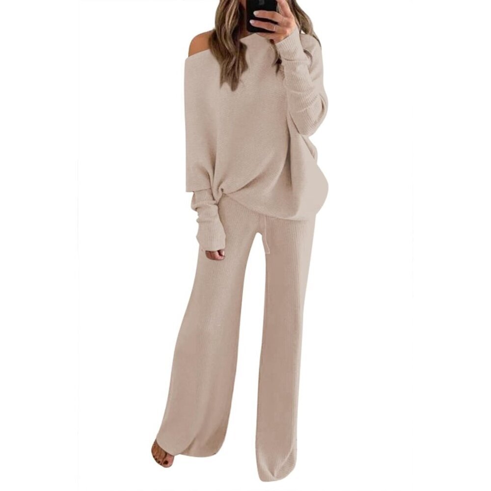 Women's Knit Sweater Set Long Sleeve Wide Leg Pants Lounge Wear